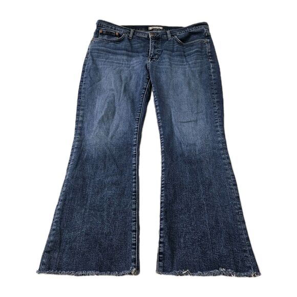 Madewell Jeans Womens 32 Blue Mid Rise Kick Out Flare Crop Brinton Wash Raw Hem - Picture 1 of 11